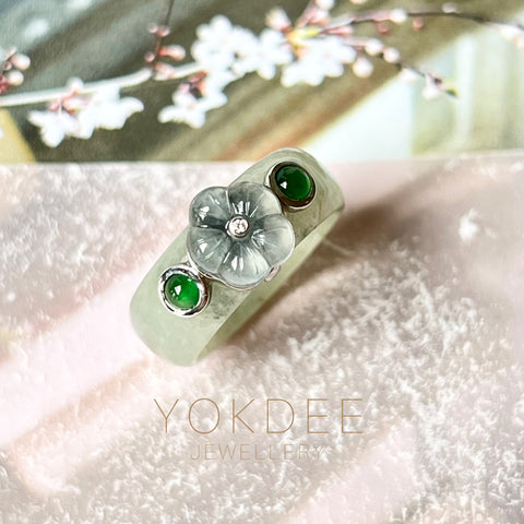 16.1mm A-Grade Natural Jadeite Joseon Dynasty Plum Blossom Ring (Maehwa) No.162436