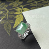 16.6mm Icy A-Grade Natural Imperial Moss On Snow Jadeite Cuban Chain Ring No. 162468