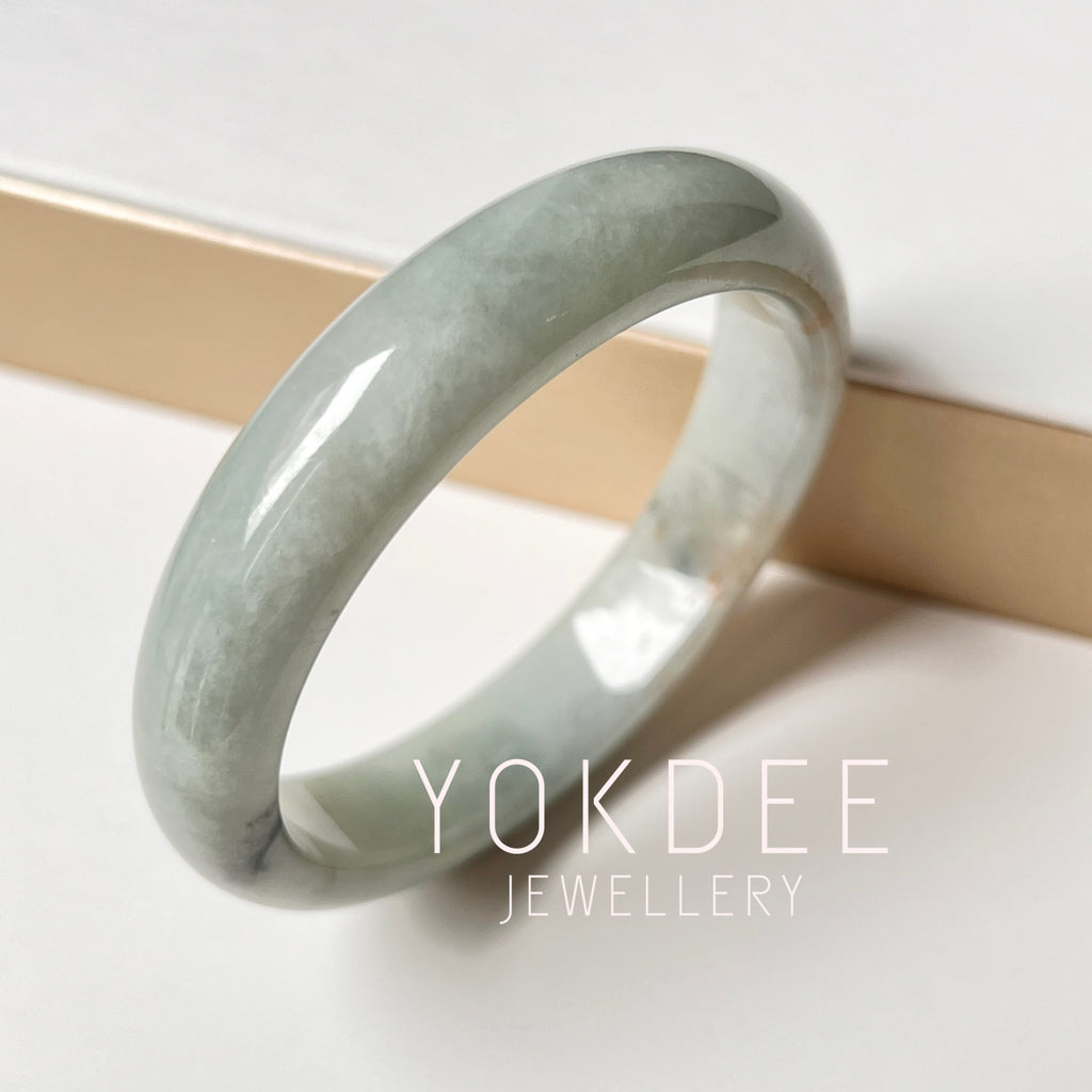 53.8mm A-Grade Natural Light Bluish Green Jadeite Modern Round Bangle No. 152006