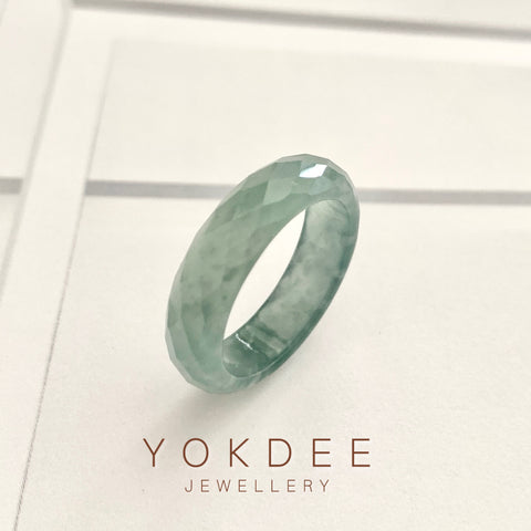 17.2mm A-Grade Natural Bluish Green Jadeite Faceted Abacus Ring Band No.162005