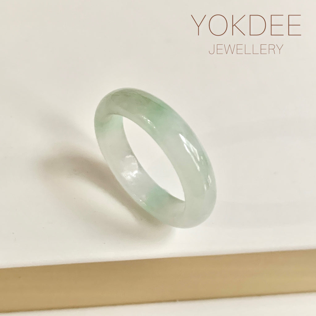 20.3mm A-Grade Natural White Green Jadeite Abacus Ring Band No.162452