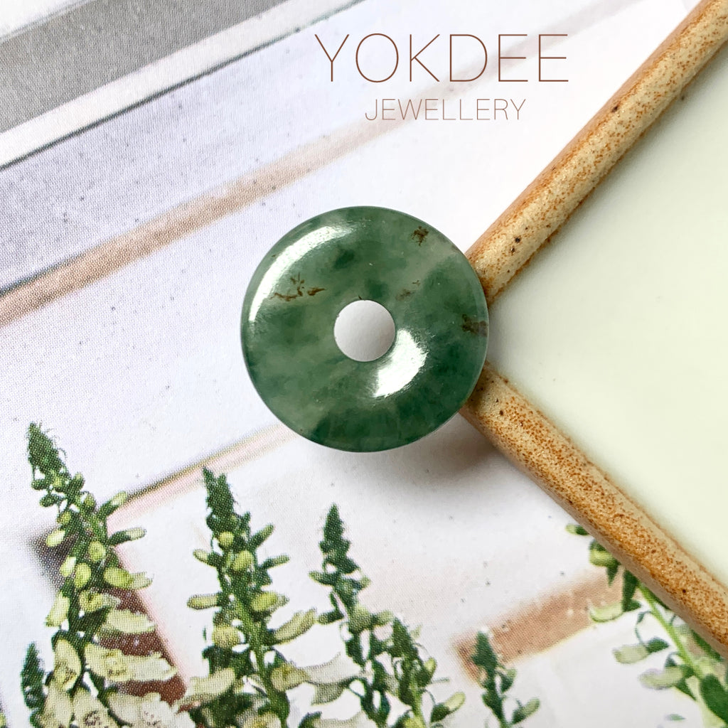 A-Grade Natural Bluish Green Jadeite Donut Pendant No.171599