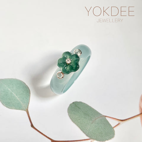 18mm A-Grade Natural Jadeite Joseon Dynasty Plum Blossom Ring (Maehwa) No.162424