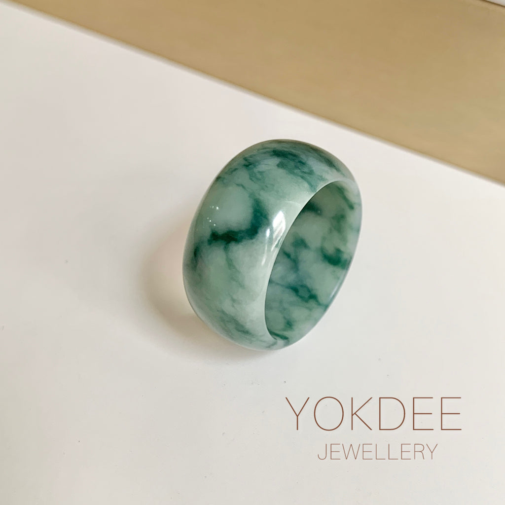 19.5mm A-Grade Natural Bluish Floral Jadeite Ring Band No.161633