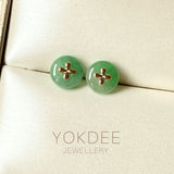 A-Grade Natural Apple Green Jadeite Donut Stud Earring (Lilac Flower) No. 180153