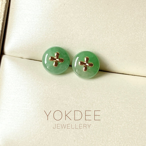 A-Grade Natural Apple Green Jadeite Donut Stud Earring (Lilac Flower) No. 180153