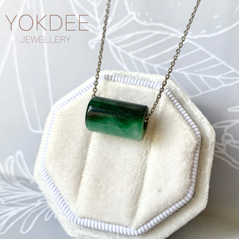 A-Grade Natural Dark Green Barrel Pendant No. 172465