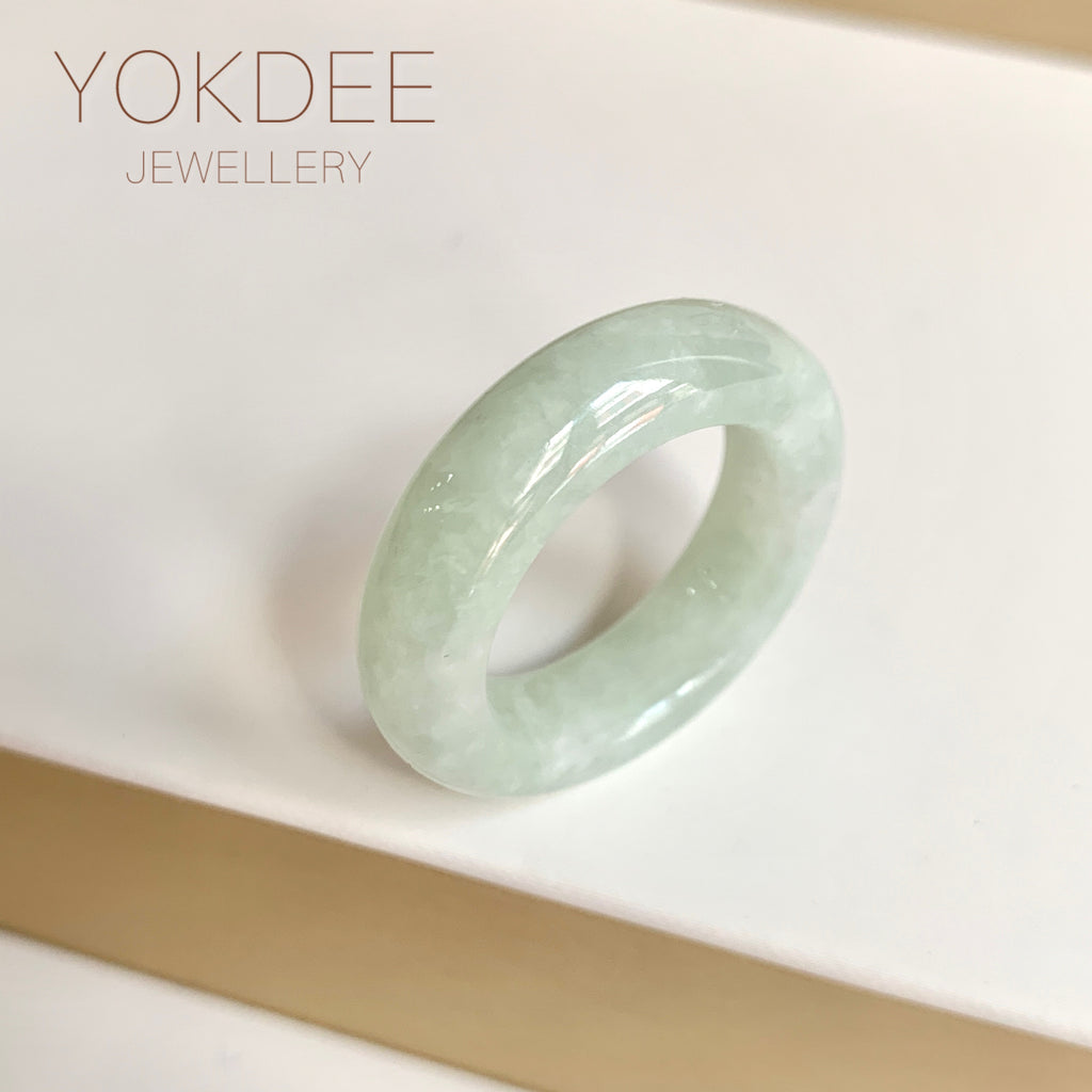 19.4mm A-Grade Natural Light Yellowish Green Jadeite Abacus Ring Band No.162447