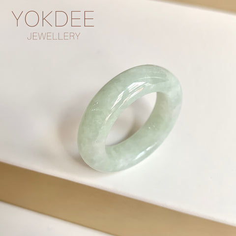 19.4mm A-Grade Natural Light Yellowish Green Jadeite Abacus Ring Band No.162447