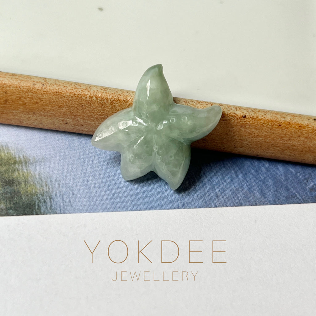 A-Grade Light Bluish Green Jadeite Starfish Pendant No. 172568