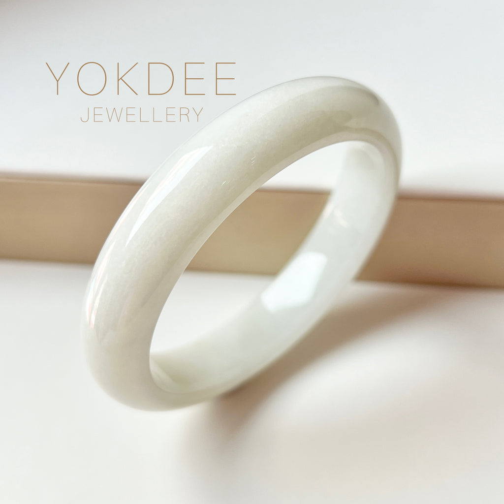 58mm A-Grade Natural White Jadeite Modern Round Bangle No.151865