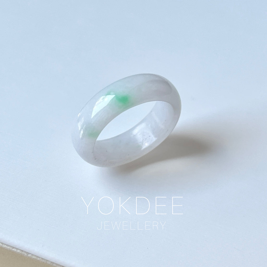 16.1mm A-Grade Natural Moss On Snow Jadeite Ring Band No. 162438