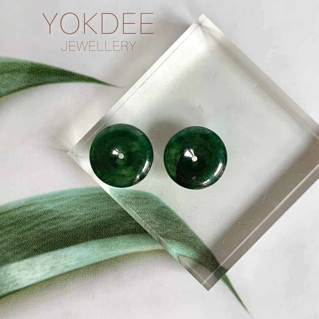 4.3 cts A-Grade Natural Dark Green Jadeite Donut Pair No. 180824