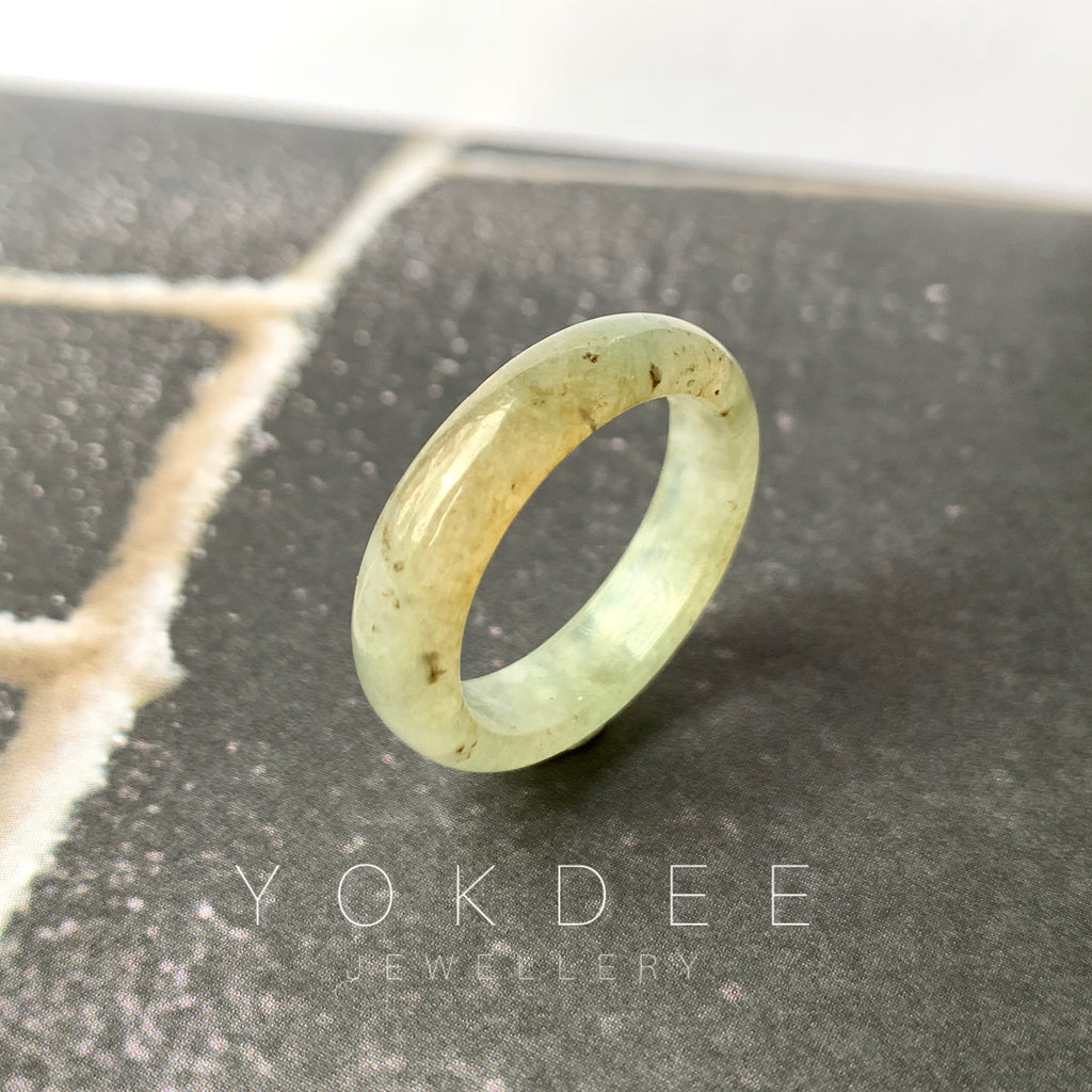 19mm A-Grade Natural Yellowish Green Jadeite Abacus Ring Band No.161771