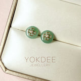 Icy A-Grade Natural Moss On Snow Jadeite Donut Stud Earring (Clover Heart) No. 180829