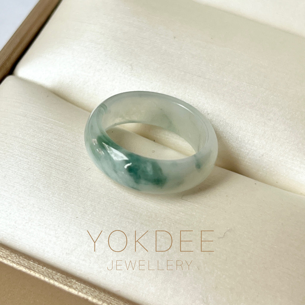 16.4mm A-Grade Natural Floral Jadeite Abacus Ring Band No.162460