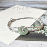 A-Grade Natural Bluish Green Jadeite Bagel on Infinity Silk Cord Bracelet No.190416