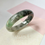 54.5mm A-Grade Natural Imperial Ink Floral Jadeite Modern Oval Bangle No.151825