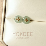 Icy A-Grade Natural Light Bluish Green Jadeite Donut Stud Earring (Lilac Flower) No. 180838