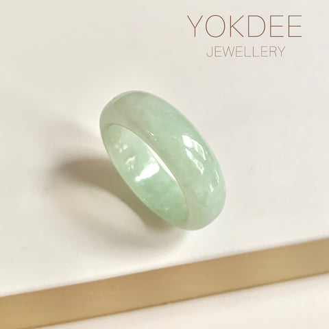 19.4mm A-Grade Natural Light Yellowish Green Jadeite Abacus Ring Band No.162449