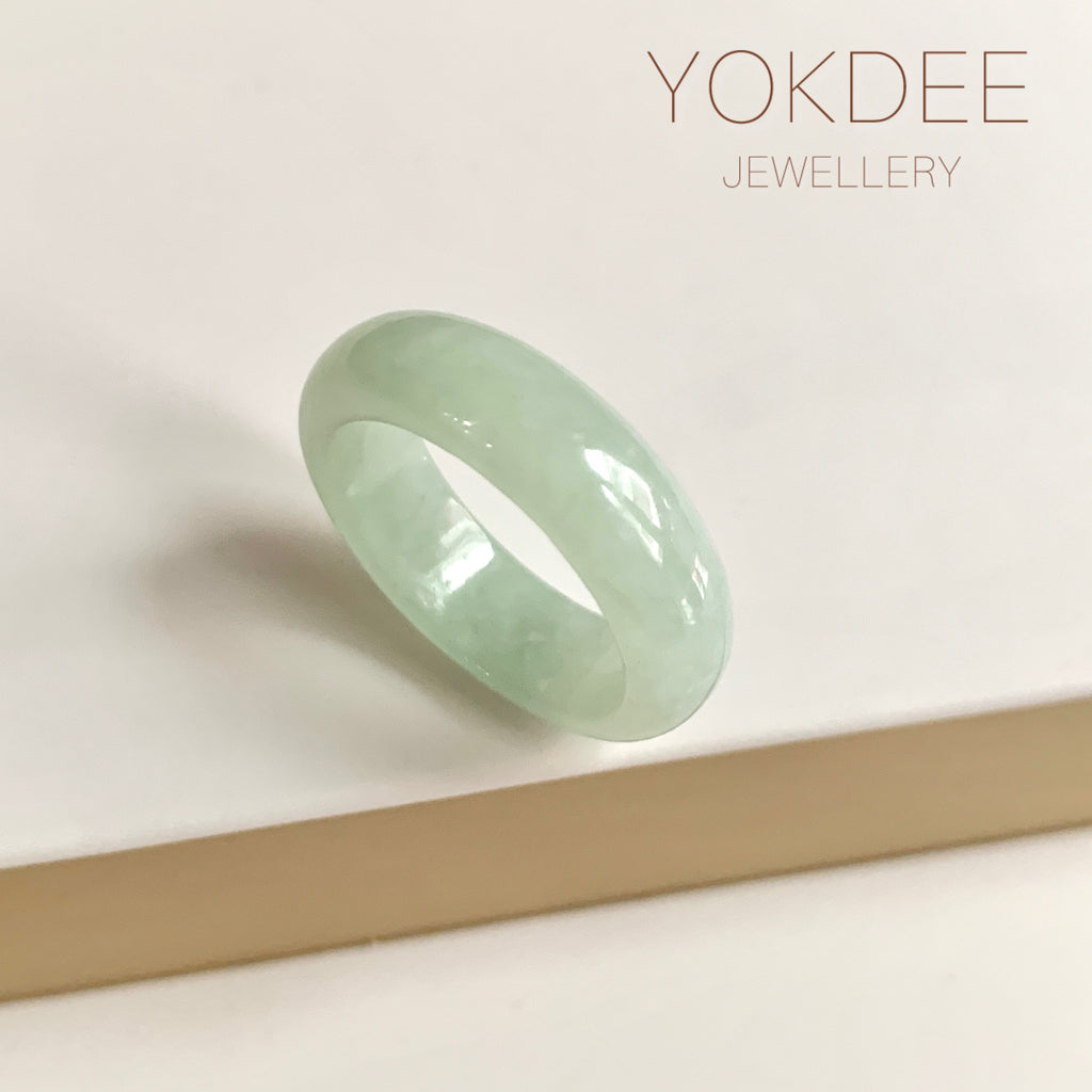 19.4mm A-Grade Natural Light Yellowish Green Jadeite Abacus Ring Band No.162450