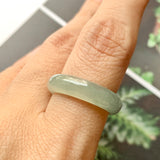 SOLD OUT - 17.1mm A-Grade Natural Light Green Jadeite Abacus Ring Band No.220591