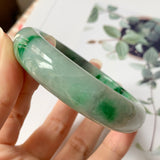 55.4mm A-Grade Natural Floral Imperial Green Jadeite Modern Round Bangle No.151594