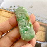 A-Grade Natural Moss on Snow Jadeite Pendant with Ruyi Carvings No.220236