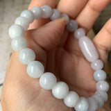 SOLD OUT - 8.5mm A-Grade Natural Lilac Jadeite Beaded Bracelet with Barrel No.190333