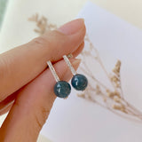 A-Grade Natural Royal Blue Jadeite Ball Earring Stud (18k White Gold and Diamonds) No.180118