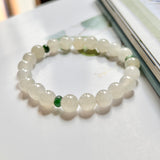 SOLD OUT: 8.4mm A-Grade Natural White and Green Jadeite Beaded Bracelet No.190356