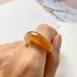 SOLD OUT: 19.8mm A-Grade Natural Reddish Yellow Jadeite Abacus Ring Band No.171310