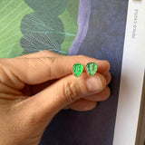 SOLD OUT: Icy A-Grade Natural Imperial Green Jadeite Leaf Stud Earring No.180650