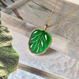 SOLD OUT: Icy A-Grade Imperial Green Jadeite Leaf Pendant No.171811