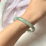 SOLD OUT: 55.6mm A-Grade Natural Green Jadeite Modern Oval Bangle No.151794