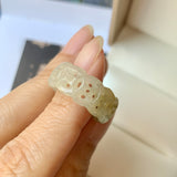 SOLD OUT: 17.5mm A-Grade Natural Light Yellow Jadeite Ring Band No.161809