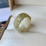 SOLD OUT: 17.5mm A-Grade Natural Light Yellow Jadeite Ring Band No.161809